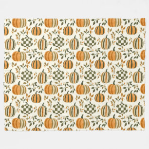 Pumpkin Checkered Fall Striped Orange Green Fleece Blanket