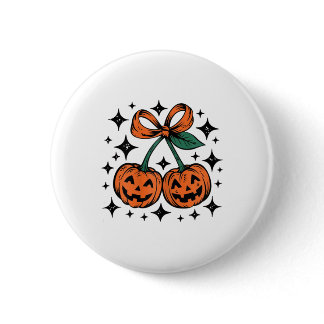 Pumpkin Cherries Bow Halloween Pumpkin Cherries Co Button