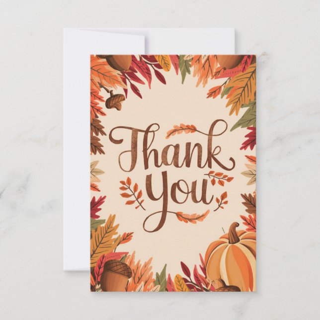 Pumpkin Chestnut Autumn Fall Thank You Card (Front)