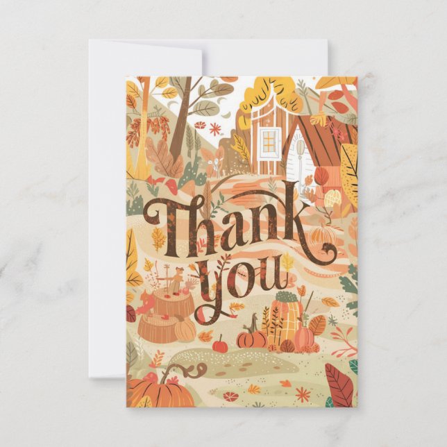 Pumpkin Chestnut Autumn Fall Thank You Card (Front)