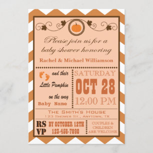 Pumpkin Chevron Pattern Baby Shower Invitation