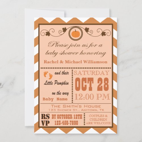 Pumpkin Chevron Pattern Baby Shower Invitation