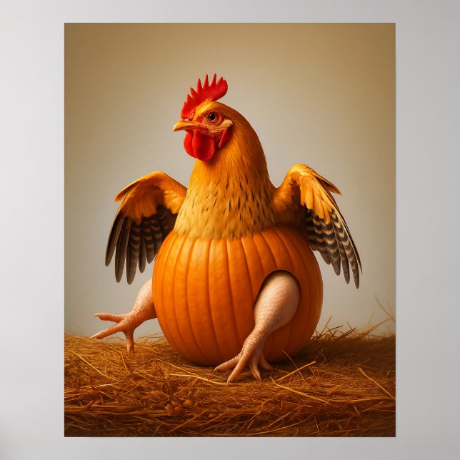 Pumpkin Chicken Art, Funny Chicken Wall Art (Front)