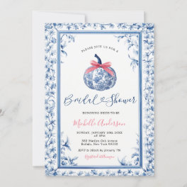 Pumpkin Chinoiserie Blue Floral Fall Bridal Shower Invitation