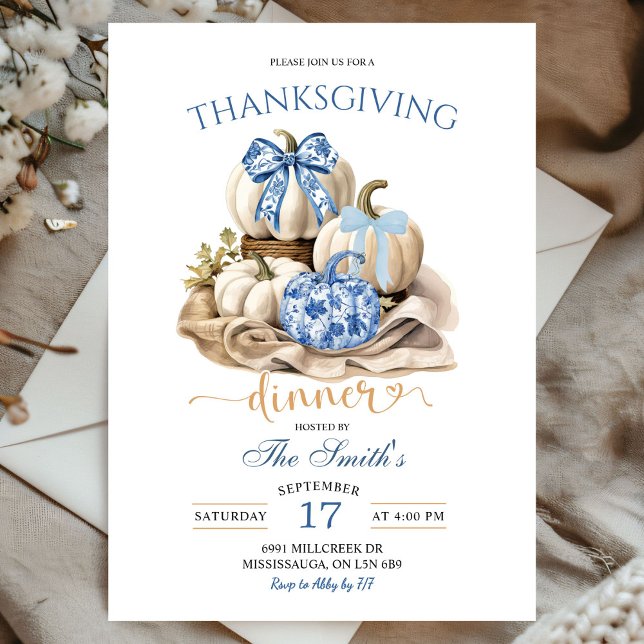 Pumpkin Chinoiserie Thanksgiving Dinner Invitation (Creator Uploaded)