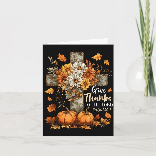 Pumpkin Christian Give Thanks To The Lord Floral F Card (Front)