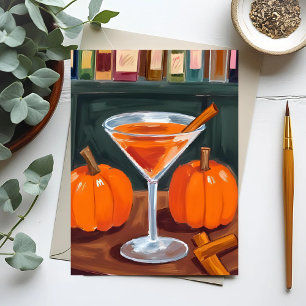 Pumpkin Cinnamon Martini Fall Watercolor Postcard
