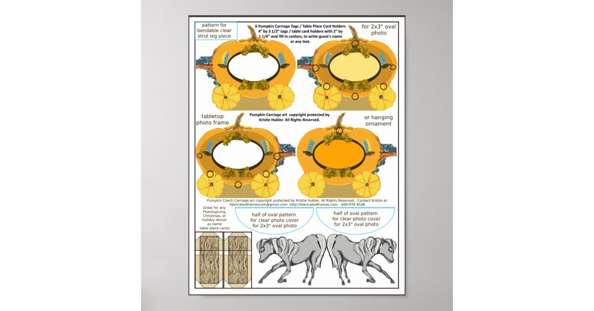 Pumpkin Coach Thankful Wedding Table Card Frame Poster | Zazzle