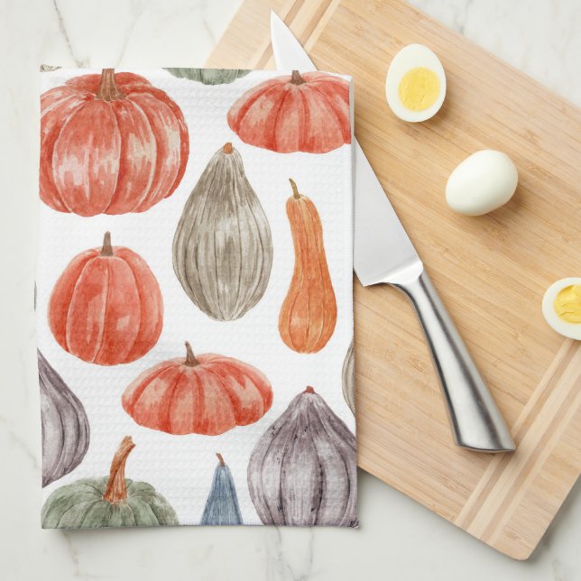 Pumpkin Collection Watercolor  Kitchen Towel (Quarter Fold)