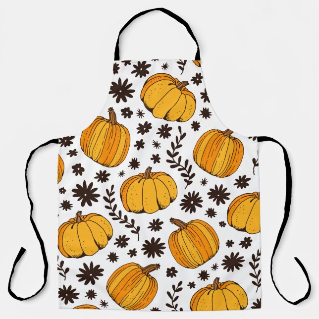Pumpkin color seamless pattern, hand drawn squash  apron (Front)