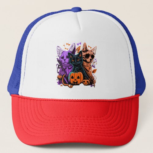 Pumpkin Cool Cats Charming Feline Fun Hilarious  Trucker Hat