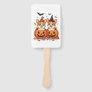 Pumpkin Corgi Party Hand Fan