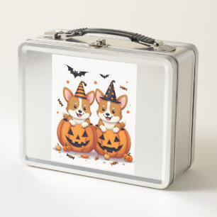 Pumpkin Corgi Party Metal Lunch Box