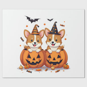 Pumpkin Corgi Party Wrapping Paper