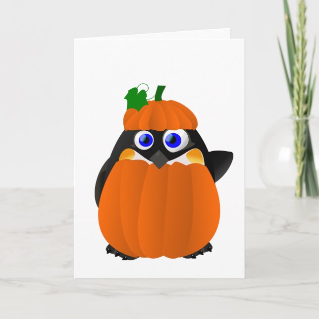 Pumpkin Costume Halloween Penguin Card (Front)