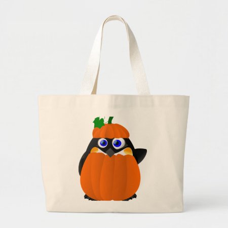 Pumpkin Costume Halloween Penguin Large Tote Bag
