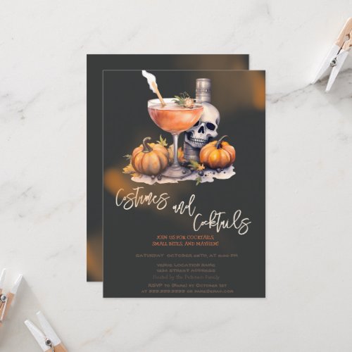 Pumpkin Costumes  Cocktail Black Halloween Invitation