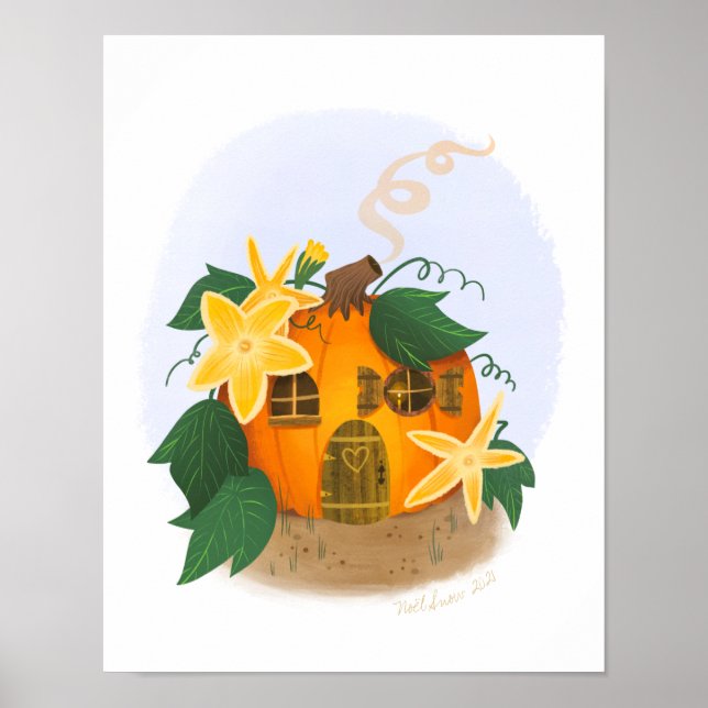 Pumpkin Cottage House Art Print (Front)