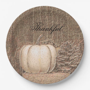 Pumpkin Country White Gold Metallic Elegant Fall Paper Plates
