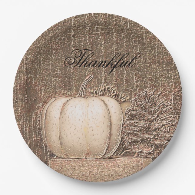 Pumpkin Country White Gold Metallic Elegant Fall Paper Plates (Front)