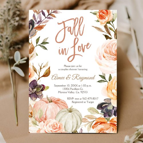 Pumpkin Couple Shower  Fall In Love Bridal Shower  Invitation