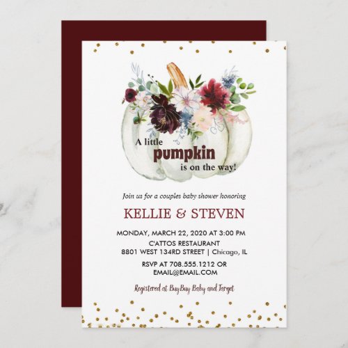 Pumpkin couples baby shower elegant  invitation