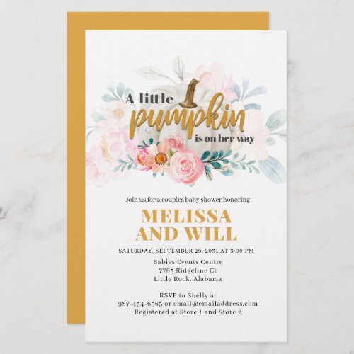 Pumpkin Couples Baby Shower Floral Invitation Stationery