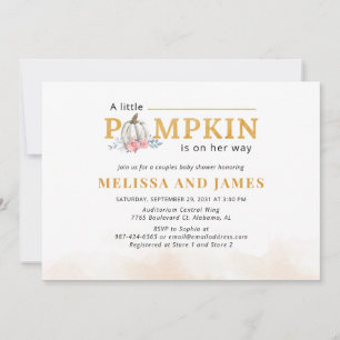 Pumpkin Couple's Baby Shower Pink Floral Invitation