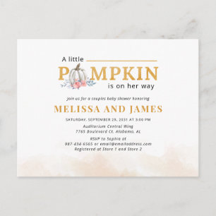 Pumpkin Couples Baby Shower Pink Floral Postcard