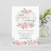 Pumpkin couples baby shower, pink gold elegant invitation (Standing Front)