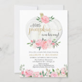 Pumpkin couples baby shower, pink gold elegant invitation (Front)