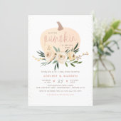 Pumpkin Couples Baby Shower Pink & Gold Modern Invitation (Standing Front)