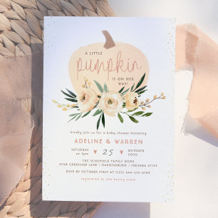 Pumpkin Couples Baby Shower Pink & Gold Modern Invitation