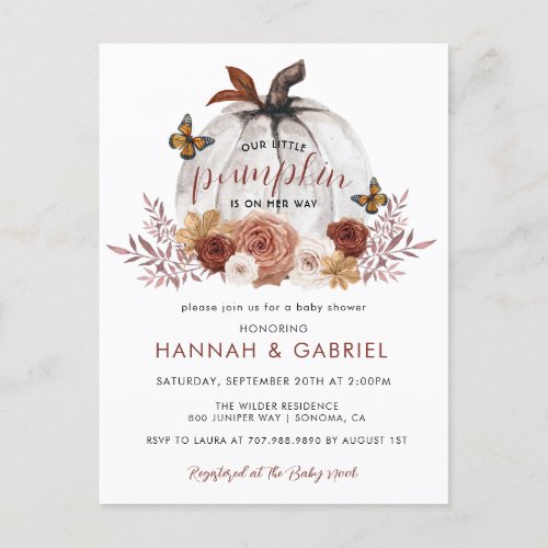 Pumpkin Couples Baby Shower Terracotta Invitation Postcard