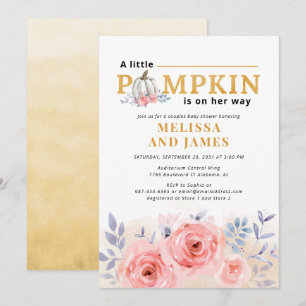 Pumpkin Couples Baby Shower Watercolor Lilac Pink Invitation