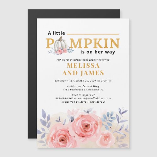 Pumpkin Couples Baby Shower Watercolor Lilac Pink Magnetic Invitation