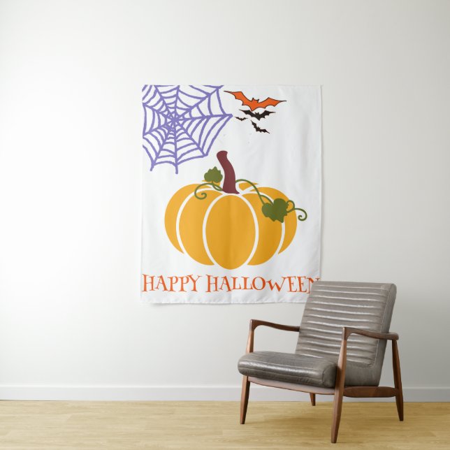 Pumpkin Cozy Halloween Night Cross Design Pattern Tapestry (In Situ)