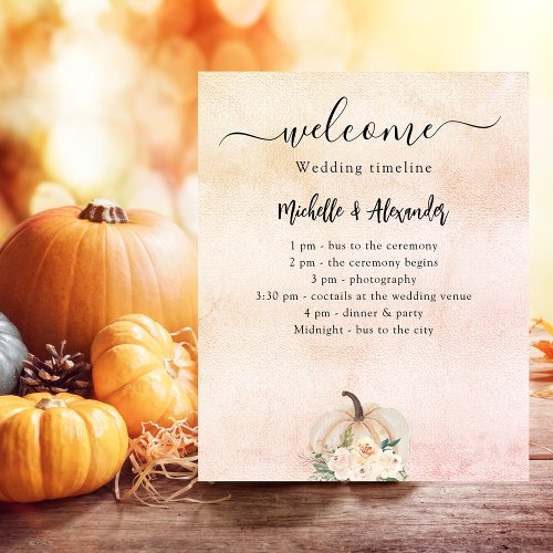 Pumpkin cream blush fall wedding program timeline flyer