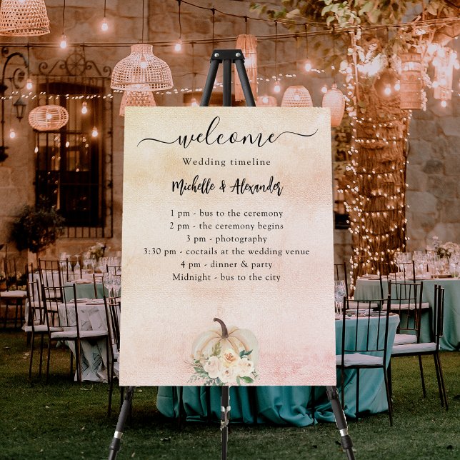 Pumpkin cream blush fall wedding program timeline foam board (Creator Uploaded)