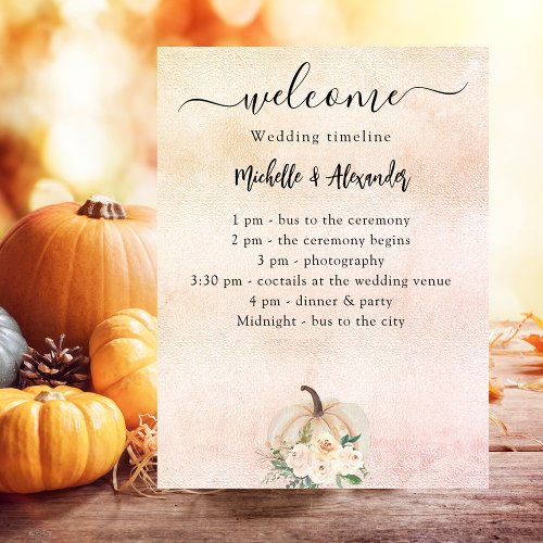 Pumpkin cream blush fall wedding program timeline poster