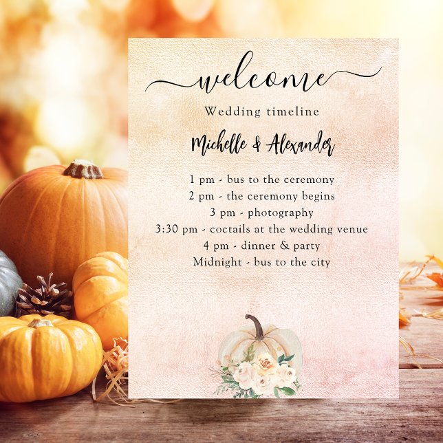 Pumpkin cream blush fall wedding program timeline poster (Creator Uploaded)