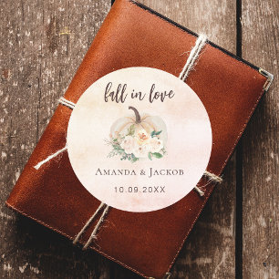 Pumpkin cream flowers fall wedding classic round sticker