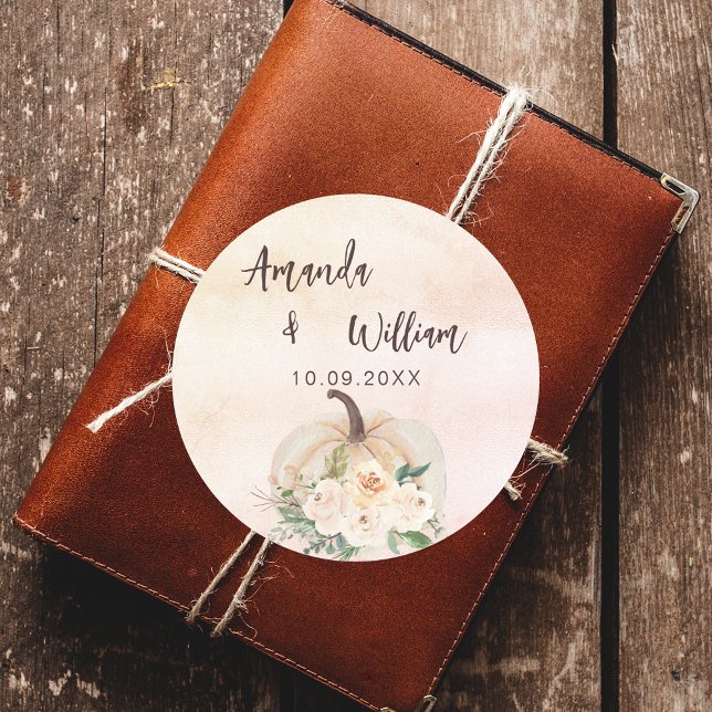 Pumpkin cream flowers fall wedding classic round sticker (Creator Uploaded)