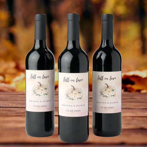 Pumpkin cream flowers fall wedding wine label