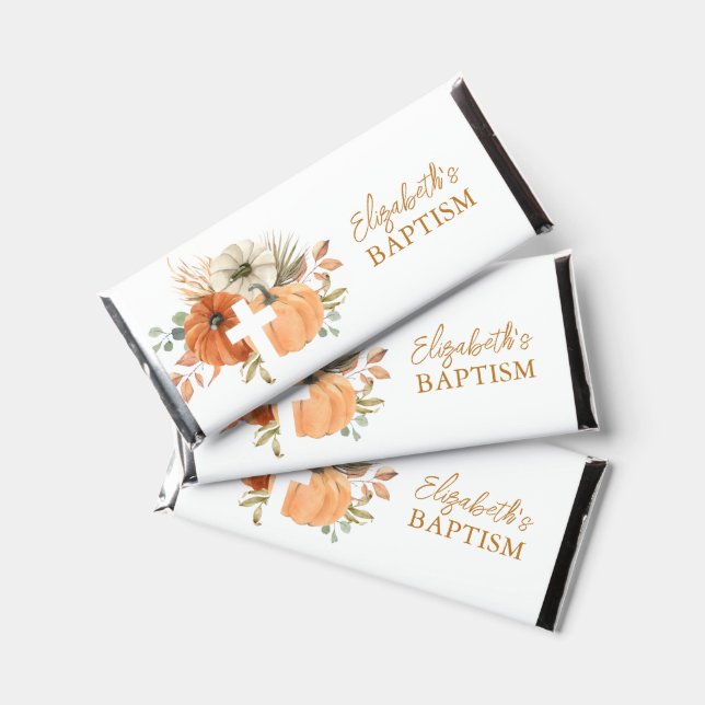 Pumpkin Cross Fall Baptism Candy Bar Favor (Front)