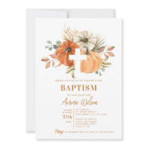 Pumpkin Cross Fall Baptism Invitation