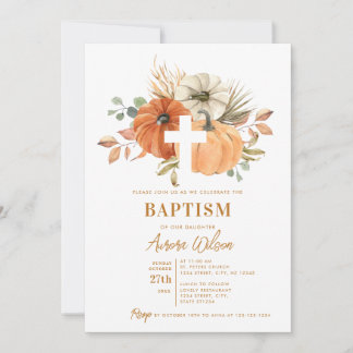 Pumpkin Cross Fall Baptism Invitation