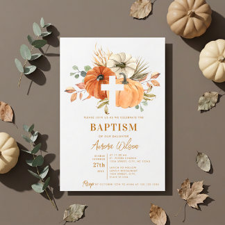 Pumpkin Cross Fall Baptism Invitation