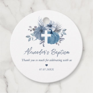 Pumpkin Cross Fall Boy Baptism Favor Tags