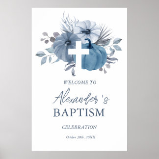 Pumpkin Cross Fall Boy Baptism Welcome Poster